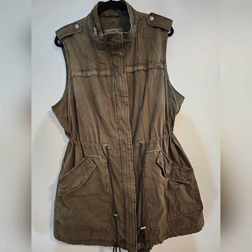 Levi's Cotton Drawstring Utility Cargo Fishtail Festival Vest Plus Size 2X Green